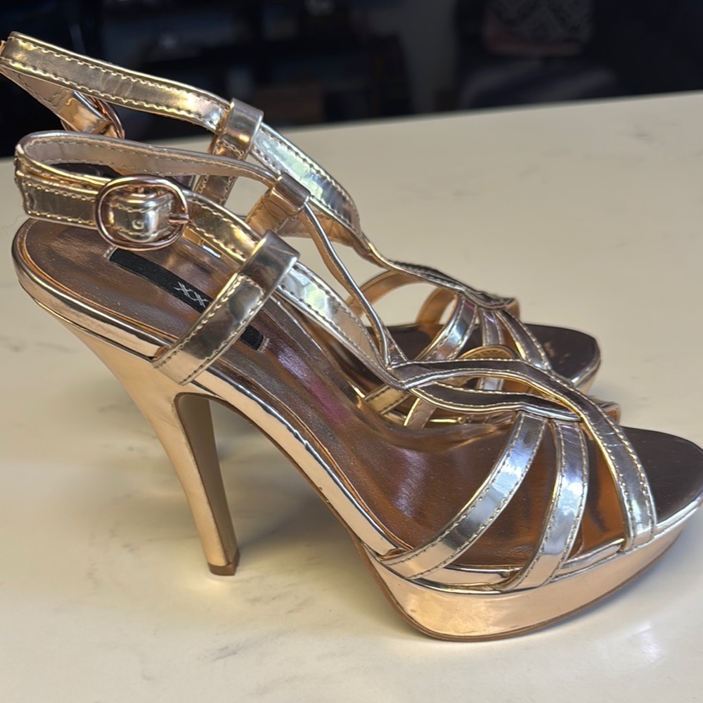 Forever 21 Gold Strappy Heels with Stiletto